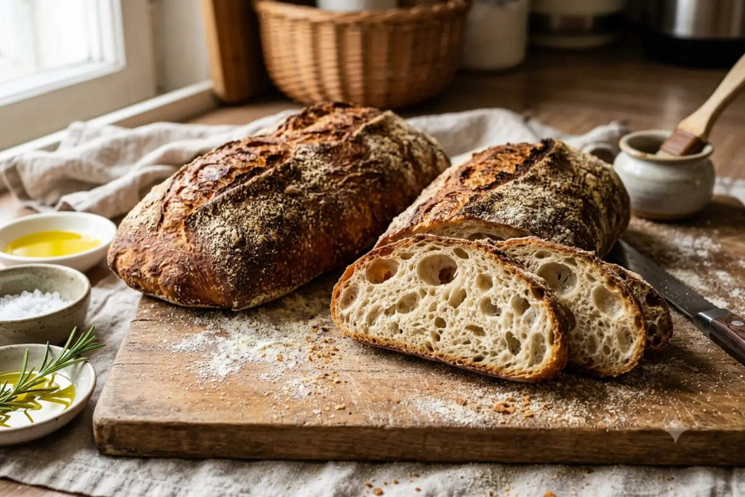 Domaća hrskava čabata (Ciabatta) - Tradicionalni italijanski hleb sa hrskavom koricom i vazdušastom sredinom