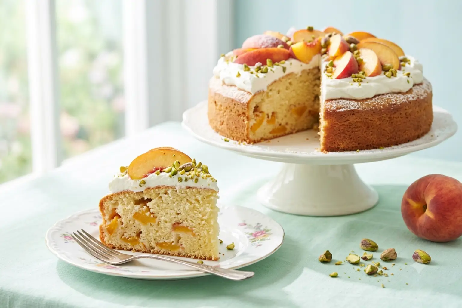 Voćna torta sa breskvama, šlagom i pistaćima - Lagana voćna torta
